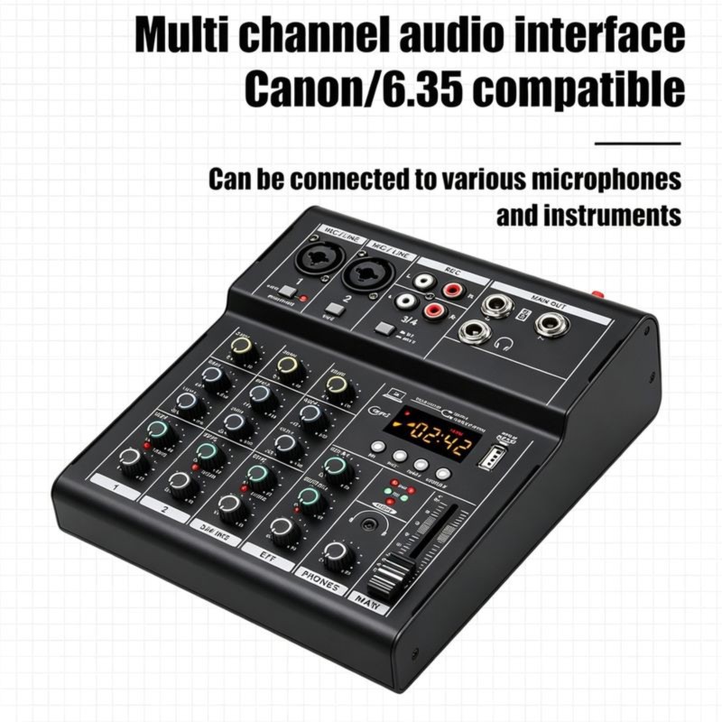 Audio Mixer 4 Channel - DT23 Professional 4 Channel Mini USB
